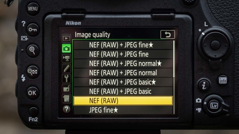 Setting up image quality on camera